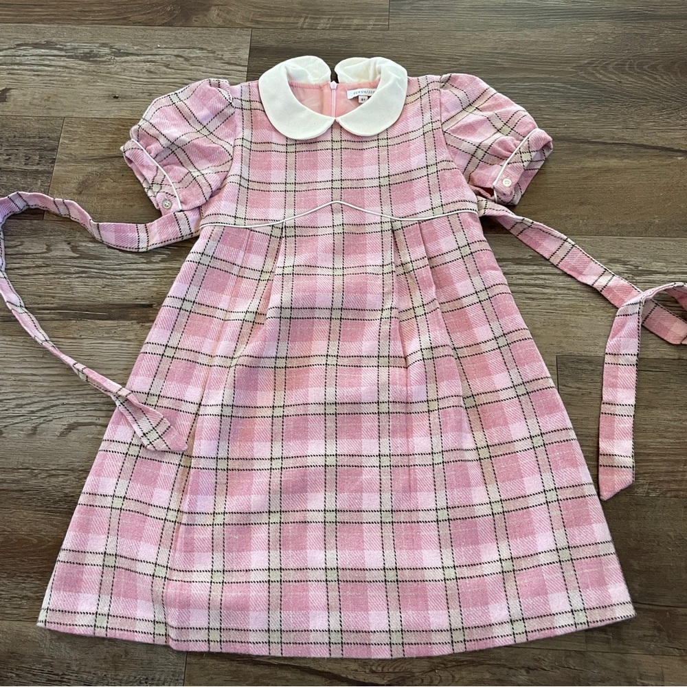 Fleurisse pink wool plaid girls dress 6y